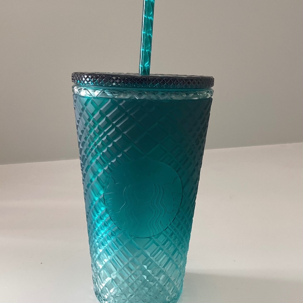 New Starbucks Jeweled Aqua Tumbler 16 oz Green Blue Cold Cup Gradient Summer